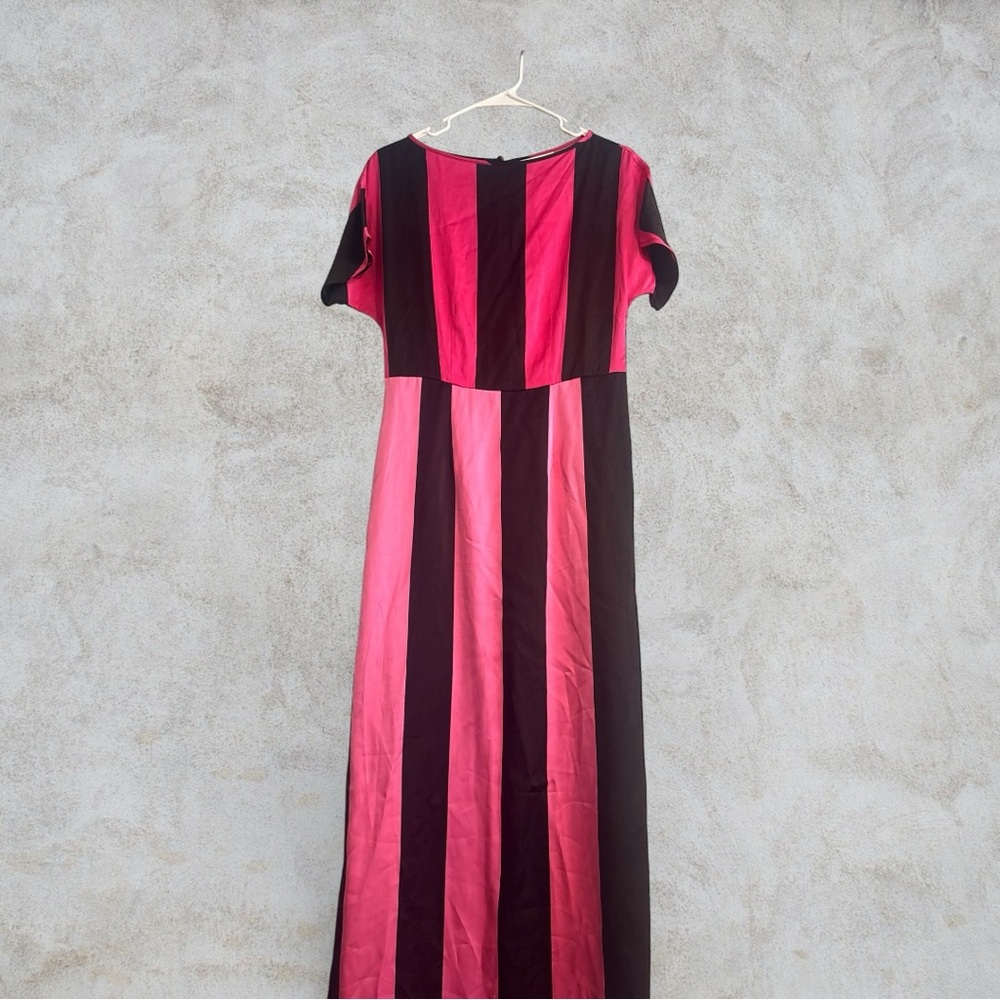 Christopher John Rogers Vibrant Pink and Black stripped Maxi Dress